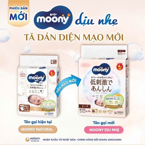Tã dán, Tã quần Moony Natural, Moony trắng, Moony Dịu Nhẹ siêu cao cấp cho Bé