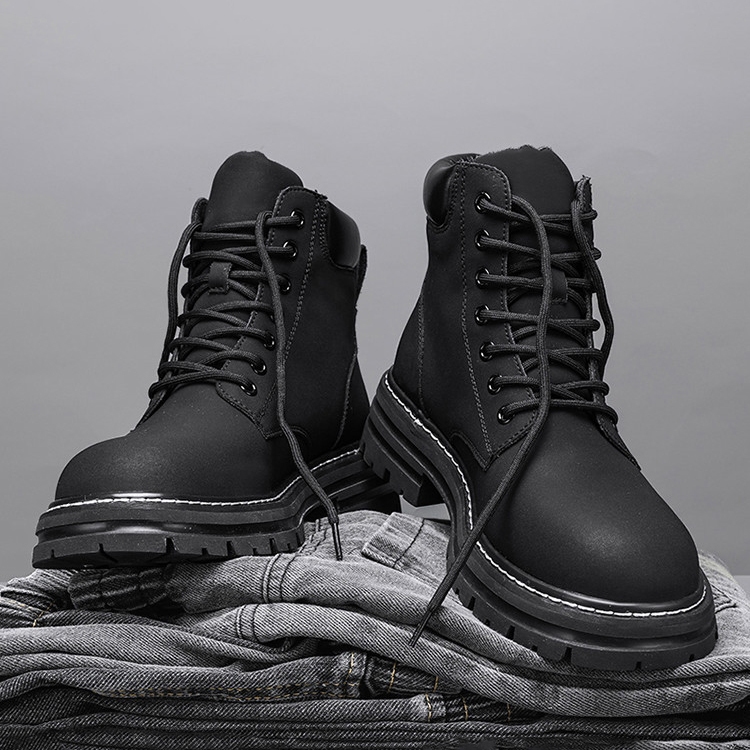 Giày Boots Combat Nam Cao Cổ Cách Điệu Đế Cao Su Đúc BCC04 Đen