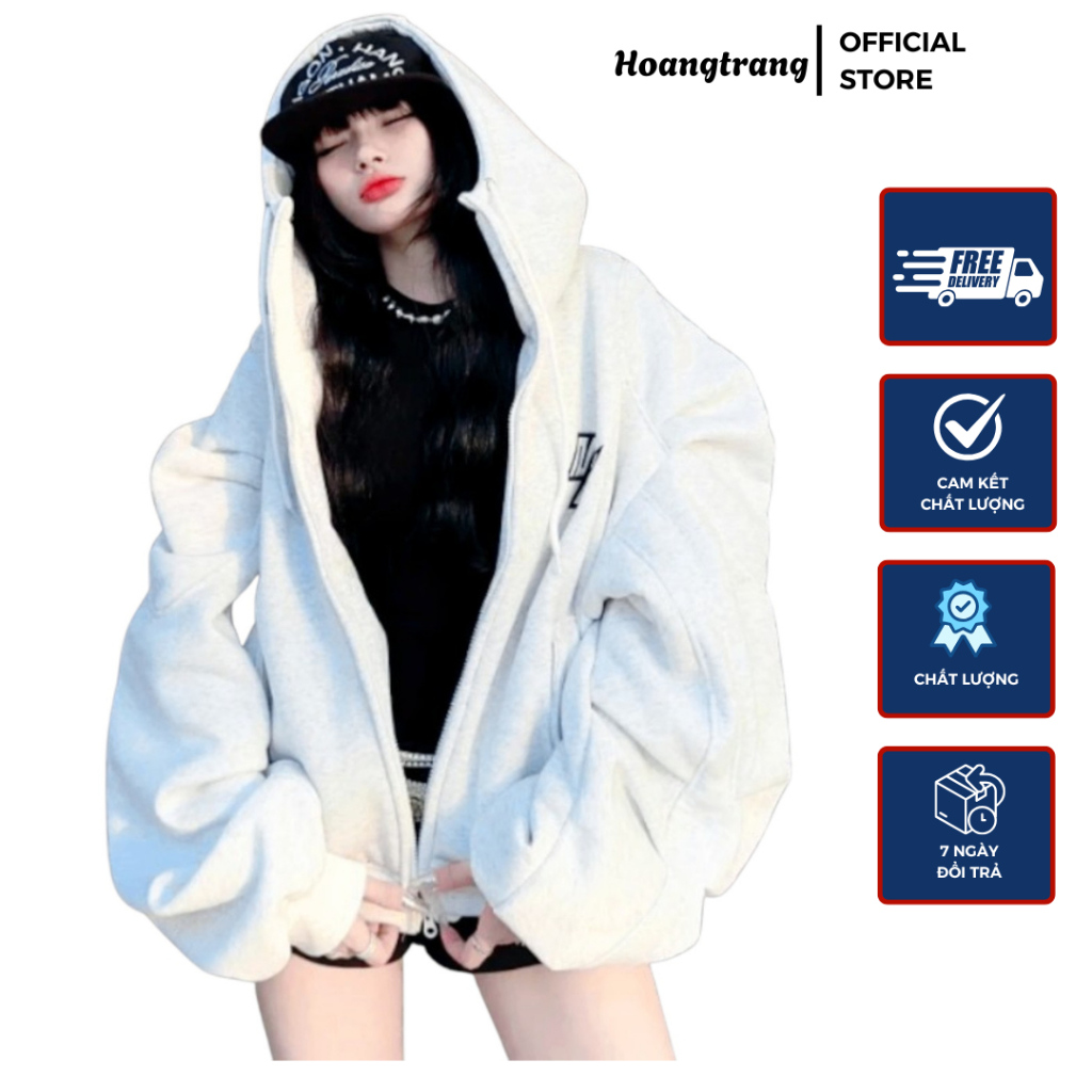 Hoodie zip form rộng nam nữ dày 2 lớp nỉ bông trẻ bigsize in Chữ NK - HOANGTRAN.STORE
