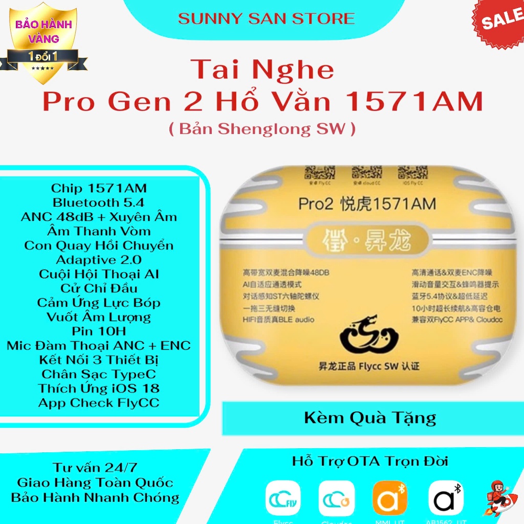 Tai Nghe Bluetooth Pro 2 1571AM Hổ Vằn ( Bản SW/UF )  - ANC 48DB - Xuyên Âm - Âm Vòm Pin 10H