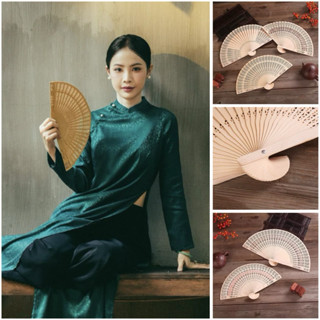  Quạt gỗ gấp đàn hương- đạo cụ chụp ảnh áo dài sườn xám quạt trang trí ngày lễ xinh xắn 