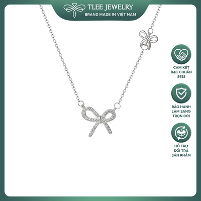 Dây chuyền bạc nữ TLEE vòng cổ nơ đôi đính đá ngọt ngào, xinh xắn TLEE JEWELRY D0406