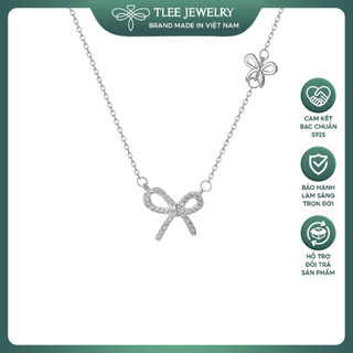  Dây chuyền bạc nữ TLEE vòng cổ nơ đôi đính đá ngọt ngào xinh xắn TLEE JEWELRY D0406 