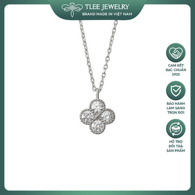 Dây chuyền bạc nữ TLEE s925 cỏ bốn lá may mắn cánh lá đính đá tròn viền hạt TLEE JEWELRY D0413