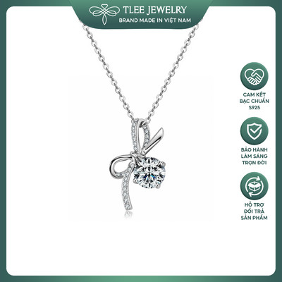 Dây chuyền bạc nữ TLEE mặt nơ đính đá dáng tua dài treo lệch cá tính, sang trọng TLEE JEWELRY D0414