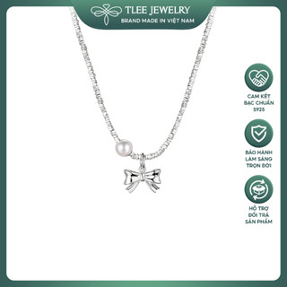 Dây chuyền bạc nữ TLEE S925 hạt bạc vỡ mix trai nước ngọt treo charm nơ thắt trơn bóng tiểu thư TLEE JEWELRY D0418