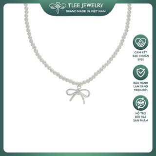  Dây chuyền bạc nữ TLEE S925 hạt ngọc trai nhân tạo mix charm nơ trơn ngọt ngào sang trọng TLEE JEWELRY D0419 