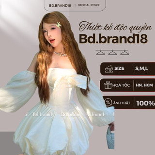   DESIGNED BY BD.BRAND   - BEIGE YELLOW DRESS ĐẦM VÀNG  VÁY CÚP NGỰC NƠ CỔ TAY PHỒNG CÔNG CHÚA ĐI BIỂN 