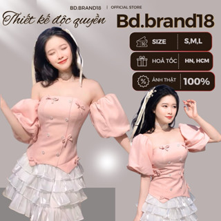 [DESIGNED BY BD.BRAND ]-  SET ÁO PEPLUM HỒNG CÚC + VÁY CÔNG TẦNG CÔNG CHÚA TRỄ VAI, TAY BỒNG TIỂU THƯ ĐI TIỆC, PORM