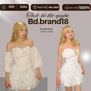 [ẢNH THẬT][DESIGNED BY BD.BRAND ]- SET MILA TRẮNG PHỐI NƠ NGỰC + CHÂN VÁY TẦNG BALLET MẶC 3 KIỂU,QUÂY, TRỄ VAI, CỔ VUÔNG