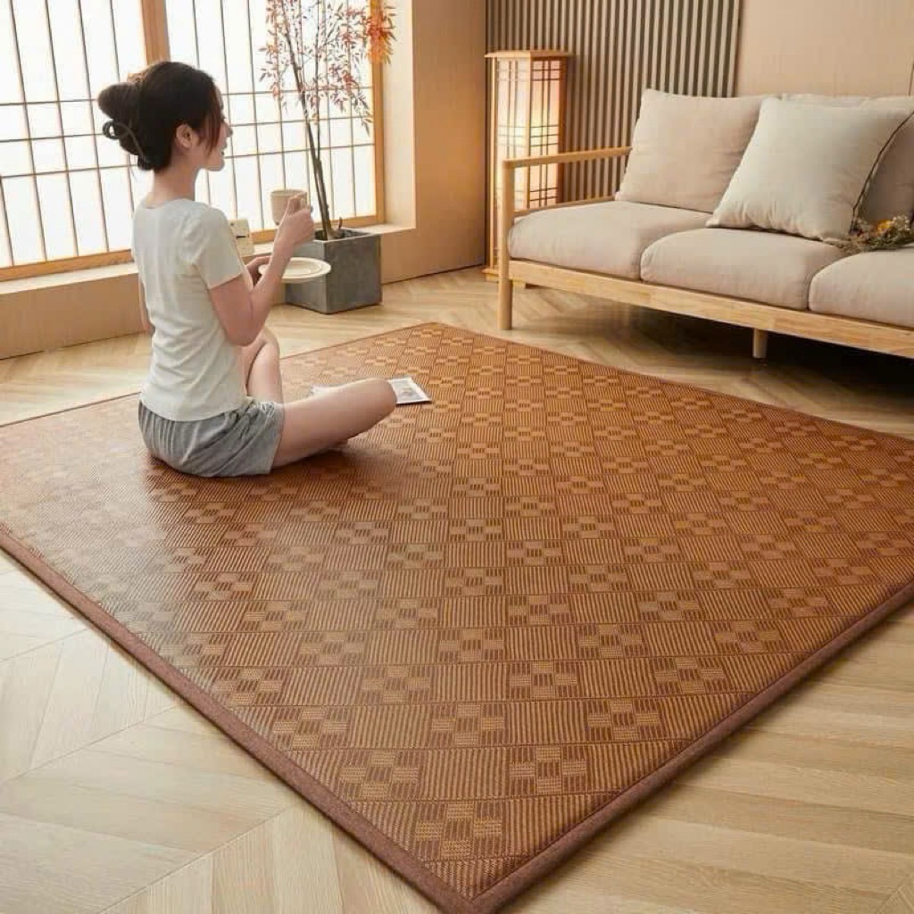 Đệm Chiếu Mây Điều Hòa Mát Lạnh, Dạng Thảm Xuất Nhật Có Lớp Lót Chống Trơn Trượt Đa Năng
