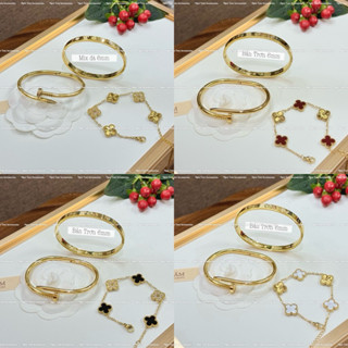   Set mix sẵn  Vòng tay đinh titan cao cấp không han gỉ Lắc tay cỏ 4 lá màu vàng 