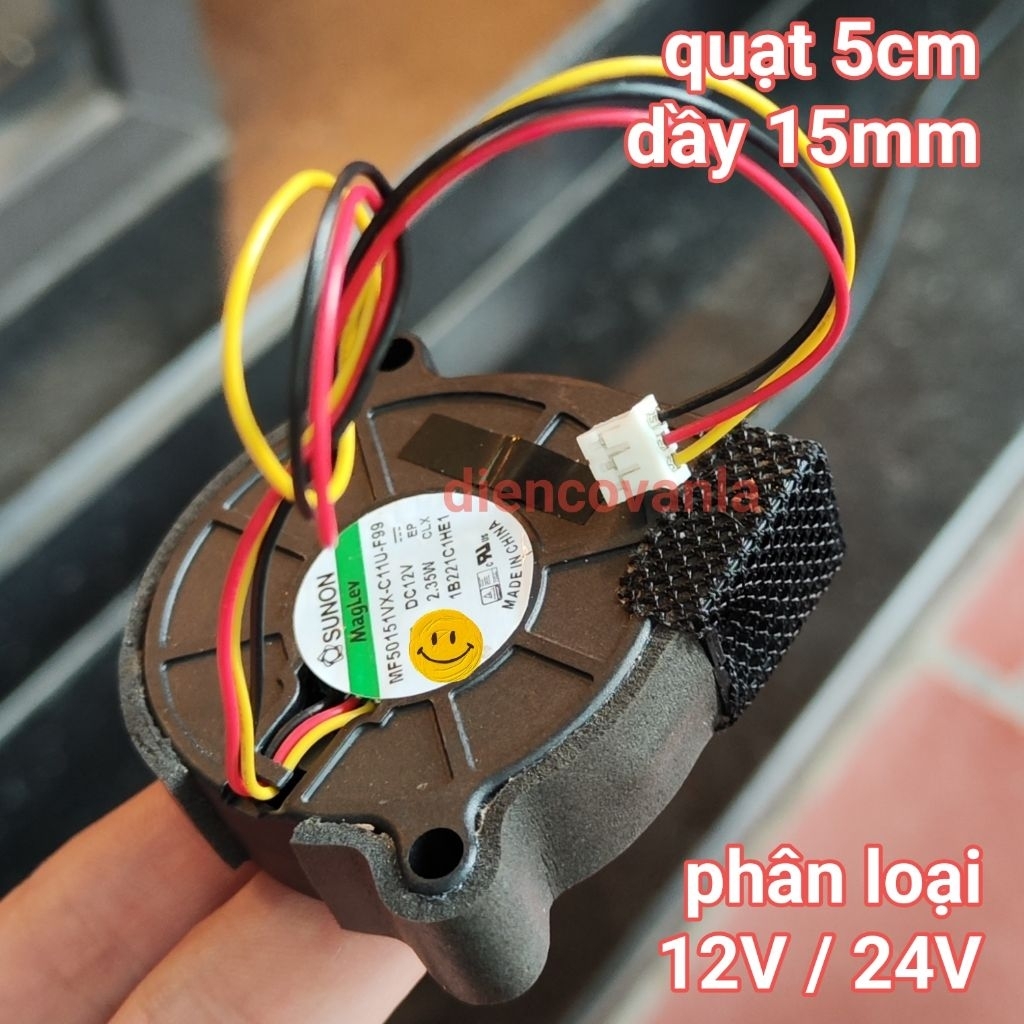 Quạt sò 5cm hãng Sunon 12V-24V 5015 mỏng 15mm gió mạnh