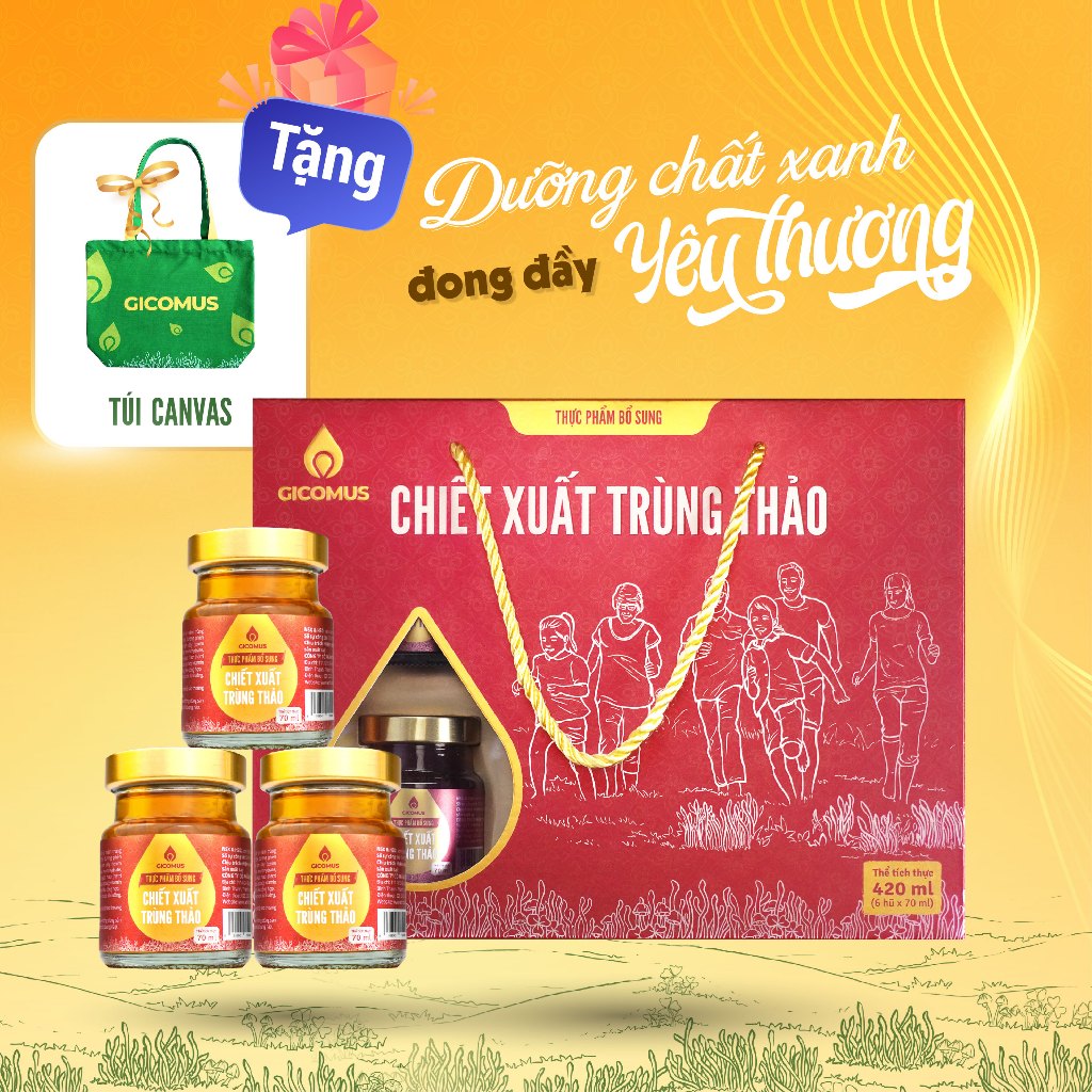 [Loại CAO CẤP] Nước Trùng Thảo Gicomus Hộp 420ml; Hộp quà tặng, quà biếu sức khỏe sang trọng