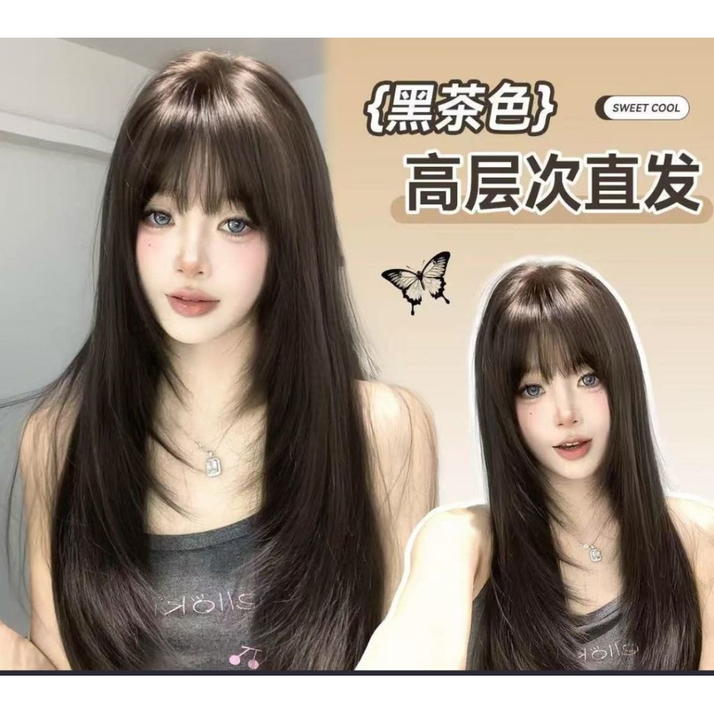 Tóc giả cao cấp nguyên đầu thẳng layer dài kèm lưới trùm