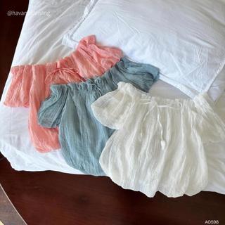   PB.HAVANA  Áo babydoll LIORA vải voan phối dây buộc nơ AO598 