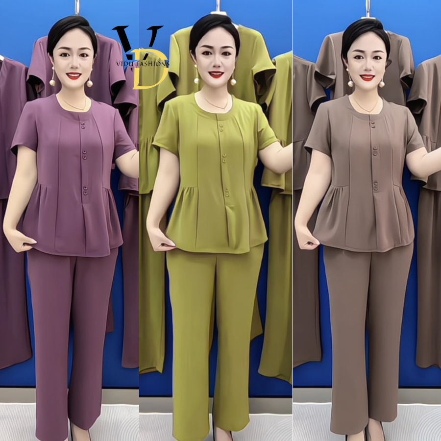 ĐỒ BỘ NỮ TRUNG NIÊN CHO MẸ, BỘ ĐŨI TRUNG NIÊN NỮ PHỐI MANGO, QUẦN DÀI ỐNG SUÔNG CAO CẤP. ST35