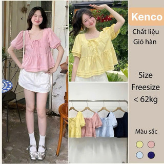  Áo Babydoll Cúc Dọc Cổ Vuông Tay Bồng Xếp Ly Nơ Cổ Susstore A3103 Thời Trang Nữ Siêu Xinh 