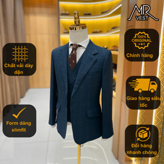  Bộ Suit nam thiết kế xanh xám kẻ caro chìm MRV589 