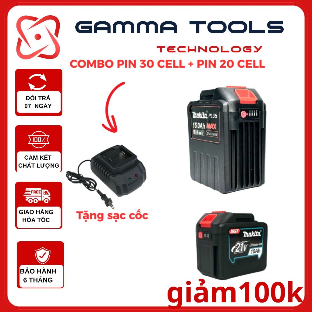 [COMBO MUA 2 PIN TẶNG SẠC] - Pin 30Cell Makita 8 Mosfet, 20Cell 3 Mosfet Có Đèn Báo Dung Lượng, Chân