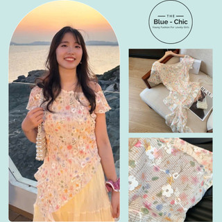  Áo Sơ Mi Nữ  Niran Trễ Vai  Họa Tiết Hoa Nhí  Hoa Hồng Nữ Tính Thanh Lịch Blue chic Shop 
