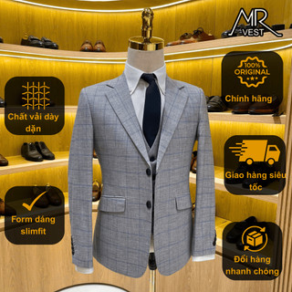 Bộ Suit nam thiết kế cao cấp xám kẻ caro MRV526