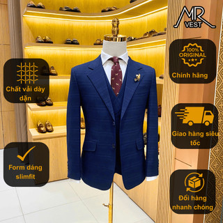 Bộ Suit nam thiết kế caro xanh than MRV422