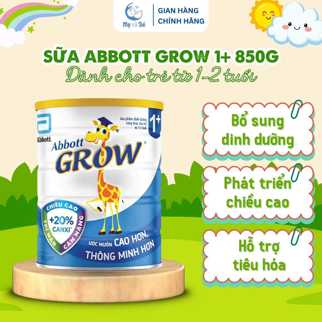 [CH MẸ VÀ BÉ – Abbott] Sữa Abbott Grow 1+ 850g – Tăng Chiều Cao, Dinh Dưỡng Cho Trẻ Từ 1–2 Tuổi