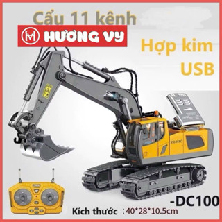 Máy xúc điều khiển từ xa 11 kênh, xe cuốc xe múc gầu sắt hợp kim - đồ chơi xe công trình
