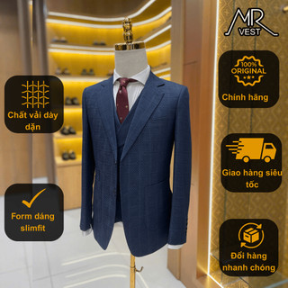Bộ Suit nam thiết kế cao cấp xanh than caro sóng MRV497