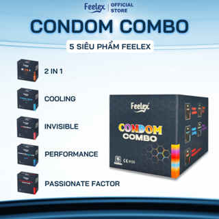 Combo bao cao su Feelex siêu mỏng 5 trong 1 đa dạng, nhiều tính năng, nhiều gel bôi trơn - 15 chiếc bcs