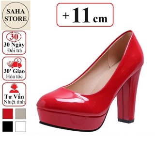 Guốc cao gót 11cm SAHA291 bigsize 42 41 mũi tròn giày 11 phân 11p đen trắng be đỏ 10cm 10p basic