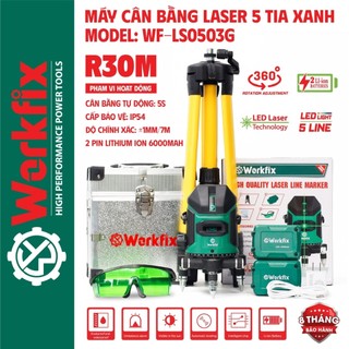 Máy Bắn Cos WORKFIX WF-LS0503G, 5 Tia Xanh Bóng LED Siêu Sáng - 2pin Dung Lượng Cao - Kèm Chân