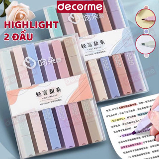 Highlight pastel DecorMe set 6 bút nhớ màu pastel thân vuông 2 đầu Duo Super soft WD
