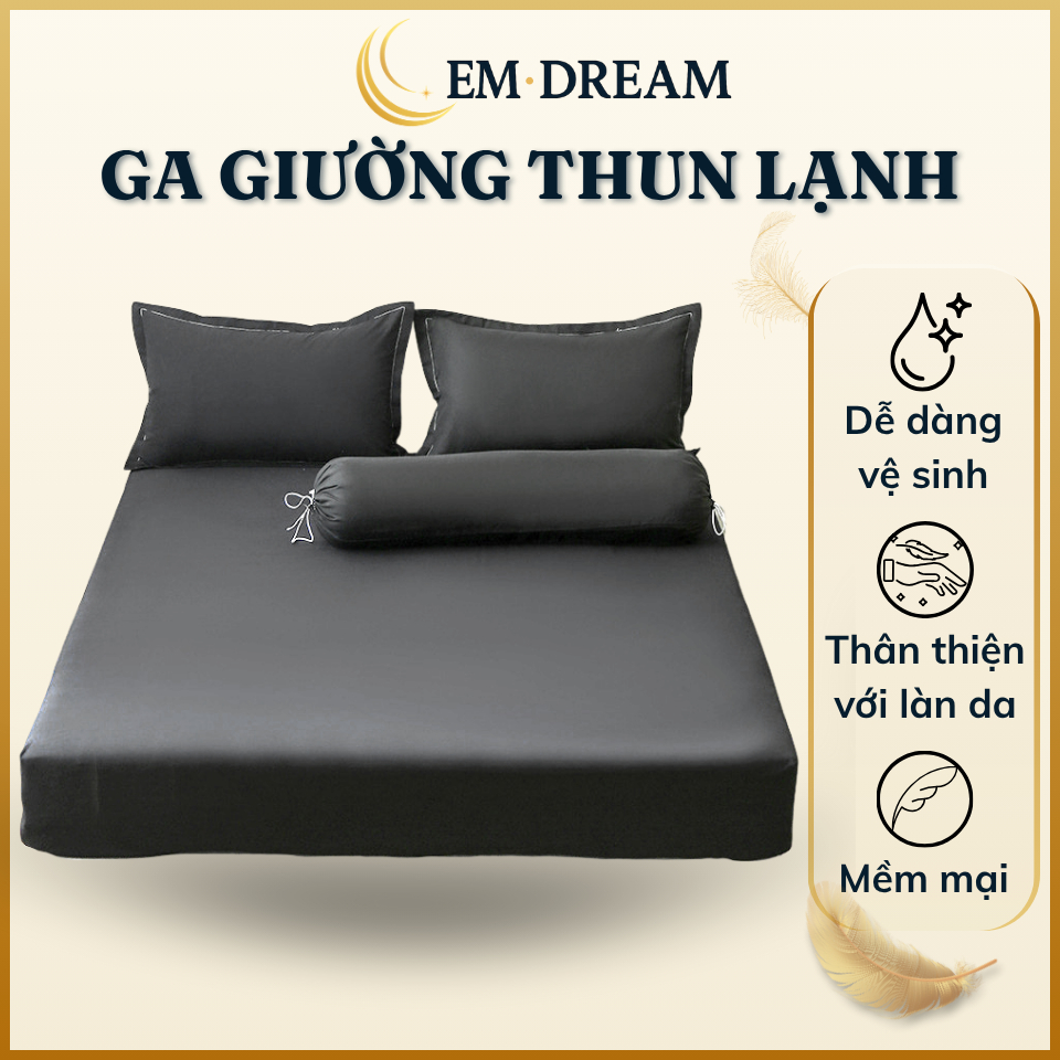  Ga Giường Thun Lạnh Emdream Mát Mịn Hàn Quốc Cao Cấp Bộ Ga Nệm Drap Thun Lạnh 4 Món Màu Trơn Co Giãn Nằm Thoáng Khí 