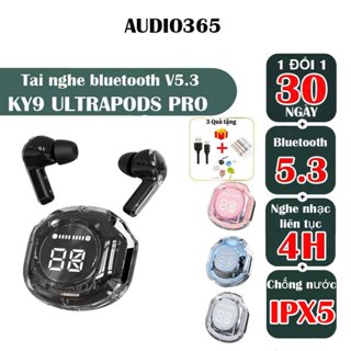 Tai nghe không dây KY9 Ultrapods cảm ứng, bass hay, siêu nhỏ gọn, có mic đàm thoại, nghe nhạc cực hay