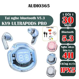 Tai nghe KY9 Pro không dây cảm ứng,nghe nhạc 5H, có mic đàm thoại, siêu nhỏ gọn, sạc typeC - AUDIO365