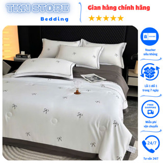Bộ chăn ga gối lụa thái 4 món nhập khẩu cao cấp, Drap chăn hè chất liệu lụa thái mềm mịn thoáng mát, chăn mền đã có ruột