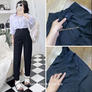  Quần Tây Nữ Cạp Chun Sau Trước Khóa Nút Cài Nữ Đi Học Làm Công Sở Cao M50 M55 M60 M65 Dáng Quần Baggy Nữ Cạp Chun Cao 