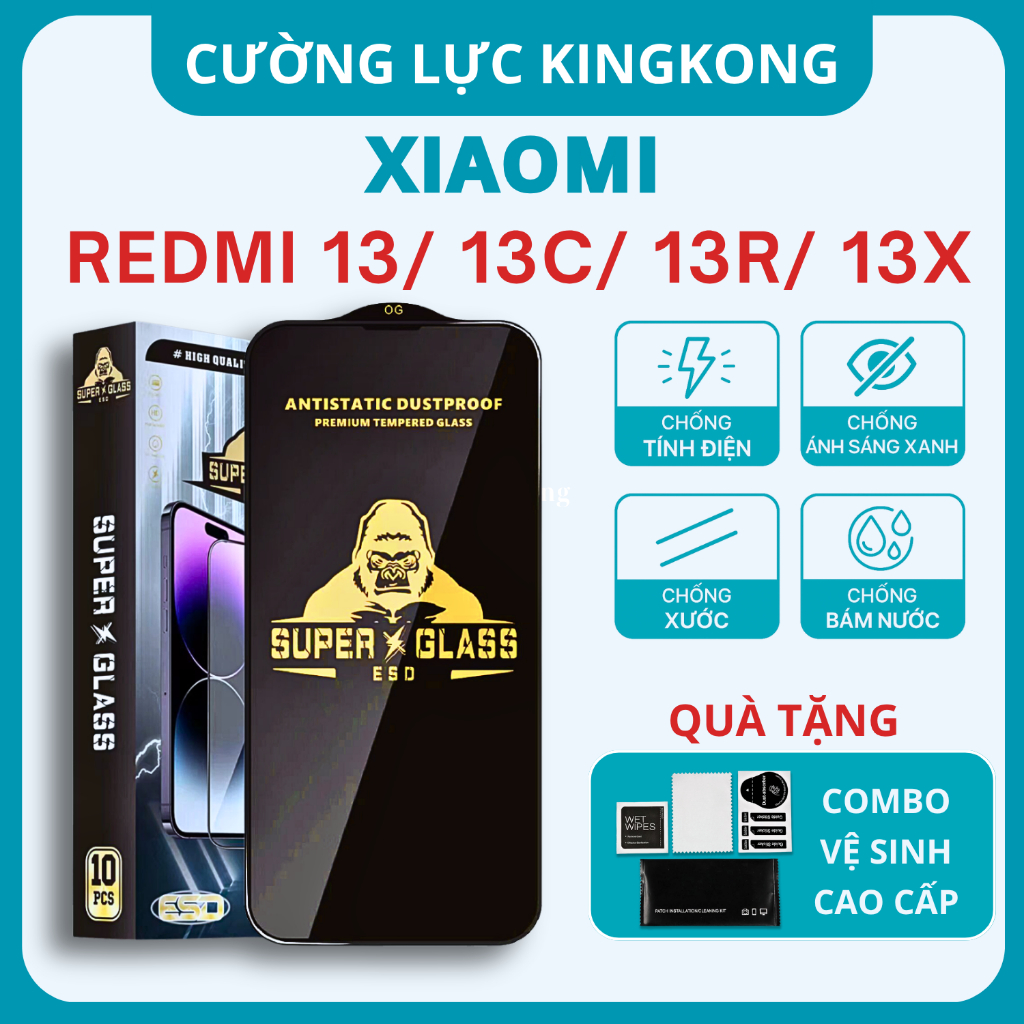 Kính cường lực Xiaomi Redmi 13/ 13C/ 13R/ 13X Kingkong full màn |Miếng dàn màn hình