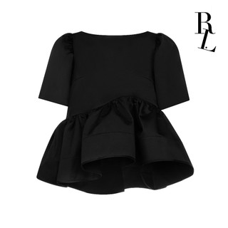  RANDOMLIST - Áo kiểu babydoll tay phồng viền bèo bất đối xứng  Đen  