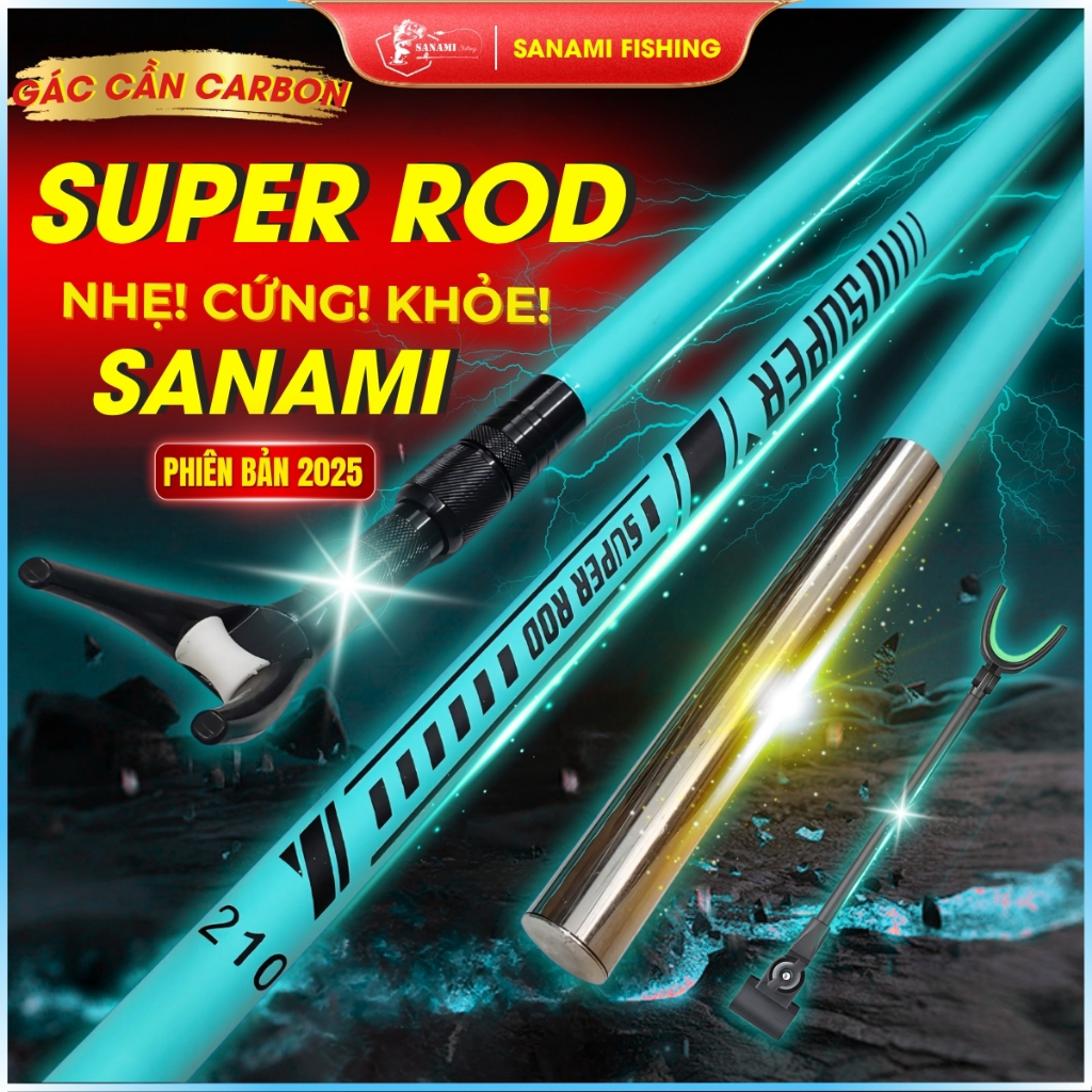   Tặng Lưỡi 30k  Gác Cần Và Cán Vợt Câu Đài Cacbon SUPER ROD Chất Liệu Carbon PK60 - Sanami Fishing 