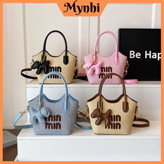 Túi xách nữ mini vải đan phối da kèm móc chó dễ thương, đeo chéo tay xách thời trang đi chơi dạo phố Mynhi SMN81