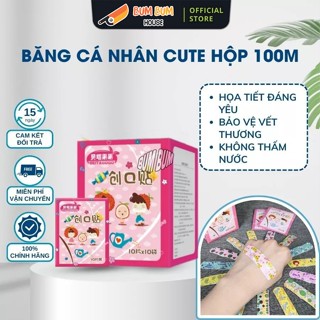 BĂNG Y TẾ cá nhân CUTE (Hộp 100 miếng) băng gâu dán vết thương chống nước và tiệt trùng băng keo hình thú dễ thương