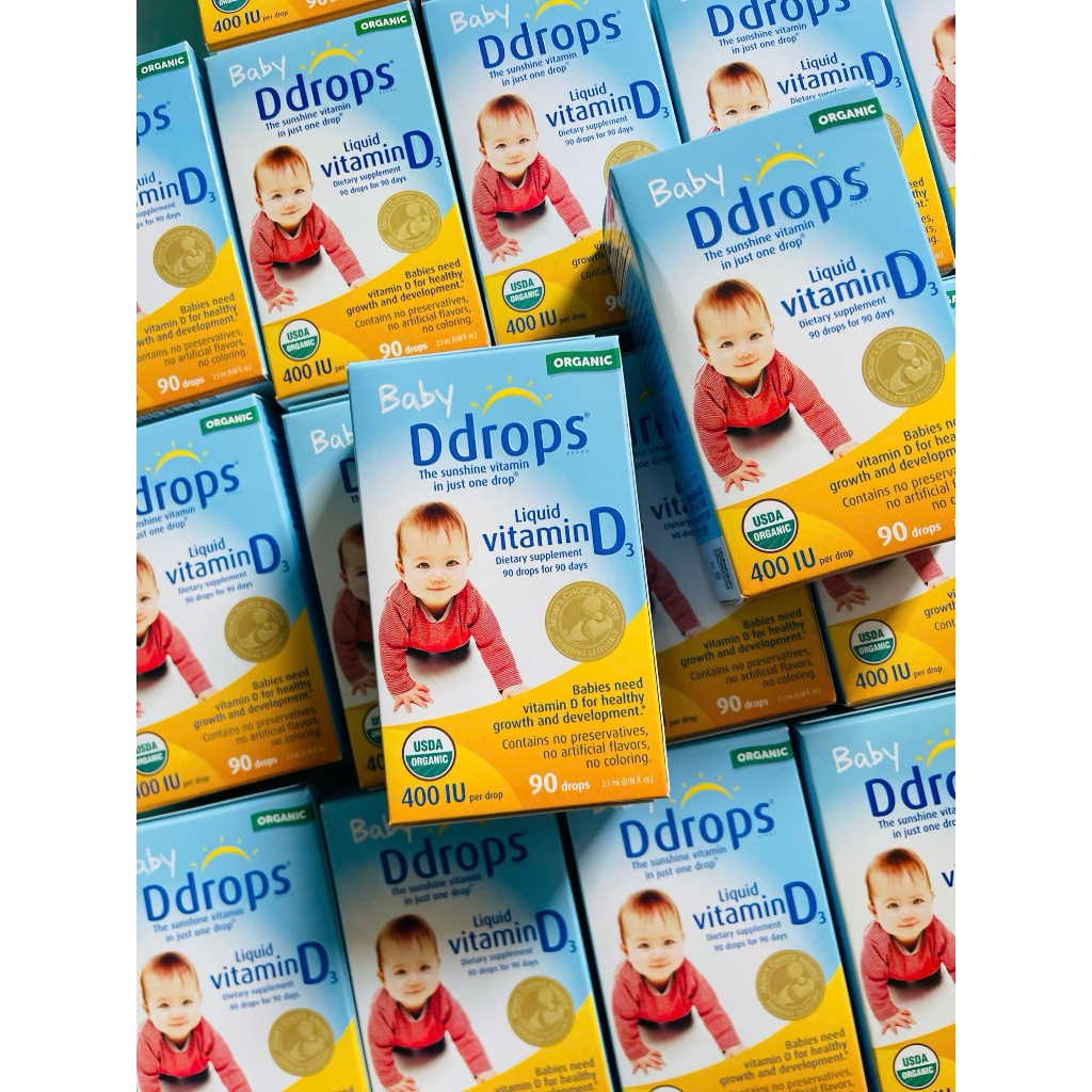 (HOẢ TỐC-USA-Bill)Ddrops Vitamin D3 thuần Organic dạng lỏng cho bé từ khi sinh ra 400IU