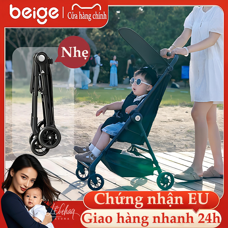 xe đẩy gấp gọn cho bé Beige,Gấp gọn một chạm, đáy rộng - Gấp tiện lợi, siêu nhẹ