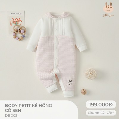 Body petit kẻ hồng cổ sen dành cho bé Lil little Love (DBD02)