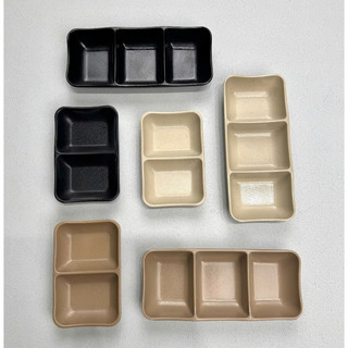 Khay đựng nước chấm 2 ngăn Đen Mờ T68 | Khay đựng gia vị 2 ngăn chất liệu Melamine A5 Cao Cấp chống va đập - chống cháy
