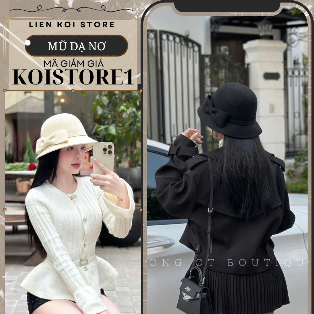 Mũ Cụp Viền Nơ Dạ Ép Lông Cừu Cao Cấp