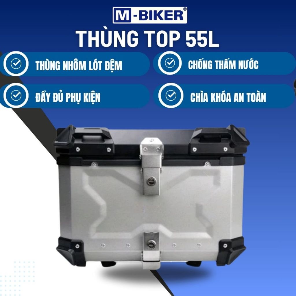 Thùng Top 55L Nhôm Gắn Sau Xe Máy Đựng Mũ Bảo Hiểm